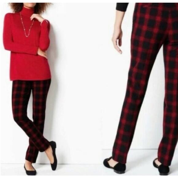 J Jill Premium Bi-Stretch Red & Black Plaid Pants Women's 6 - Picture 1 of 10